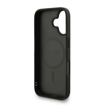 Apple iPhone 16 Kılıf Guess Orjinal Lisanslı M-safe Şarj Özellikli PU Deri Bilek Askı İpli Yazı Logolu Kapak - 8