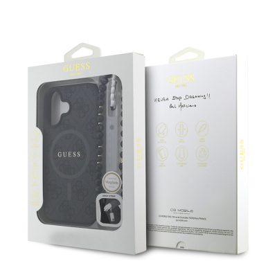 Apple iPhone 16 Kılıf Guess Orjinal Lisanslı M-safe Şarj Özellikli PU Deri Bilek Askı İpli Yazı Logolu Kapak - 9