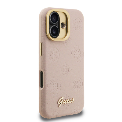 Apple iPhone 16 Kılıf Guess Orjinal Lisanslı M-safe Şarj Özellikli Sıcak Baskılı Yazı Logolu Kamera Standlı PU Deri Peony Kapak - 7