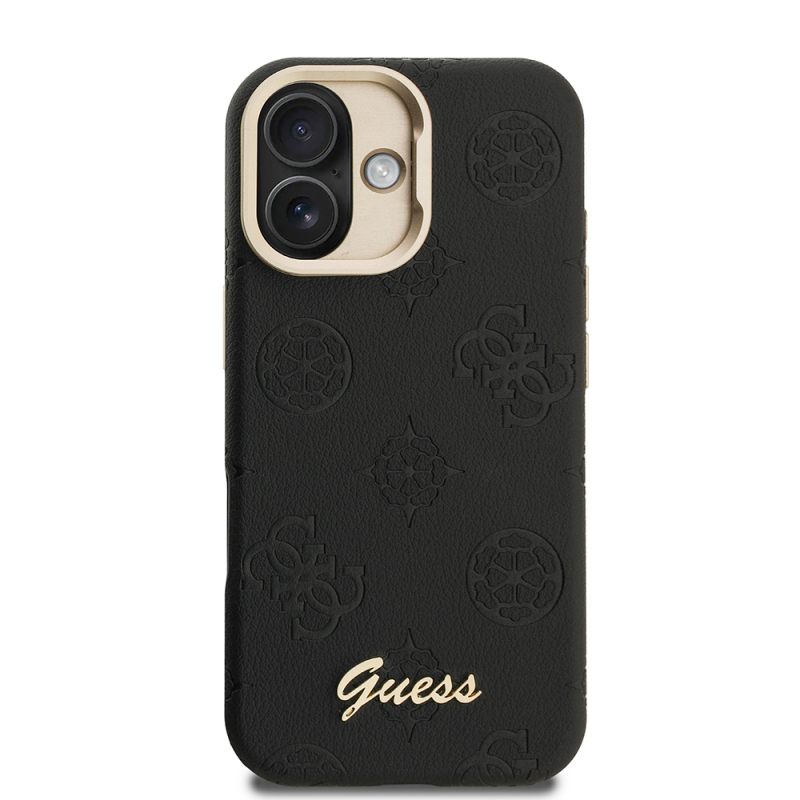 Apple iPhone 16 Kılıf Guess Orjinal Lisanslı M-safe Şarj Özellikli Sıcak Baskılı Yazı Logolu Kamera Standlı PU Deri Peony Kapak - 13