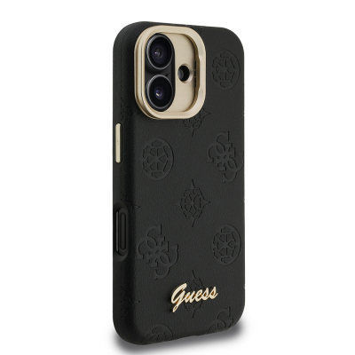 Apple iPhone 16 Kılıf Guess Orjinal Lisanslı M-safe Şarj Özellikli Sıcak Baskılı Yazı Logolu Kamera Standlı PU Deri Peony Kapak - 14