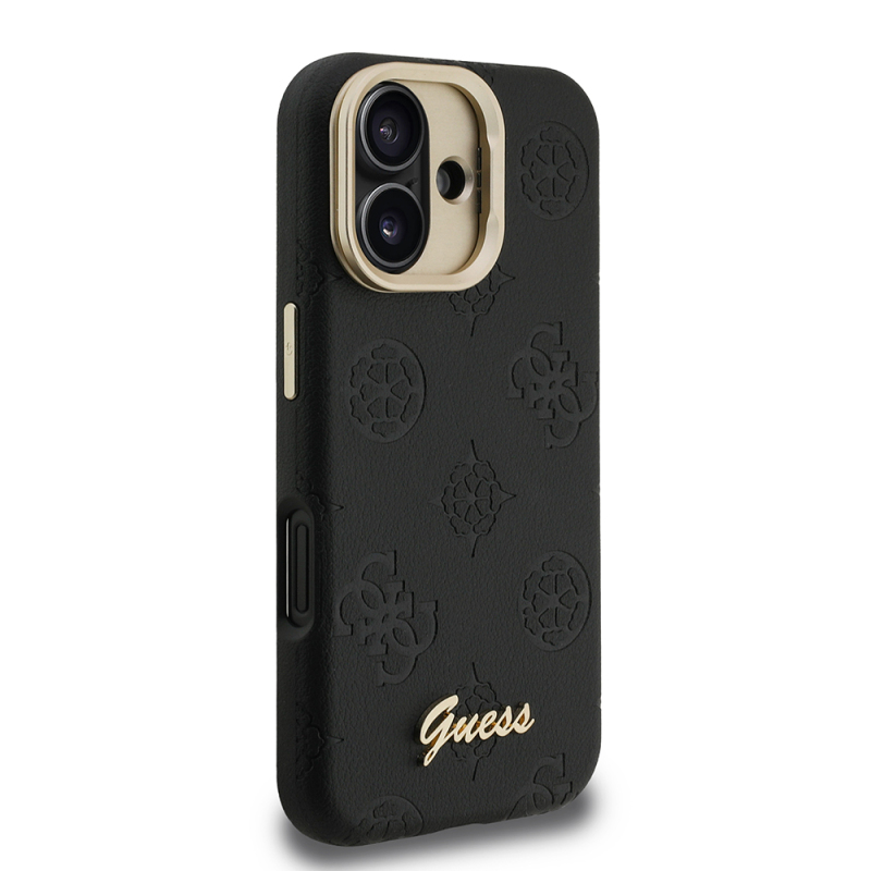 Apple iPhone 16 Kılıf Guess Orjinal Lisanslı M-safe Şarj Özellikli Sıcak Baskılı Yazı Logolu Kamera Standlı PU Deri Peony Kapak - 14