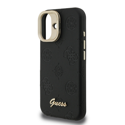 Apple iPhone 16 Kılıf Guess Orjinal Lisanslı M-safe Şarj Özellikli Sıcak Baskılı Yazı Logolu Kamera Standlı PU Deri Peony Kapak - 16