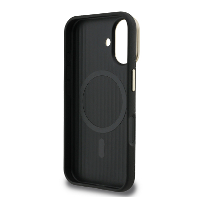 Apple iPhone 16 Kılıf Guess Orjinal Lisanslı M-safe Şarj Özellikli Sıcak Baskılı Yazı Logolu Kamera Standlı PU Deri Peony Kapak - 17