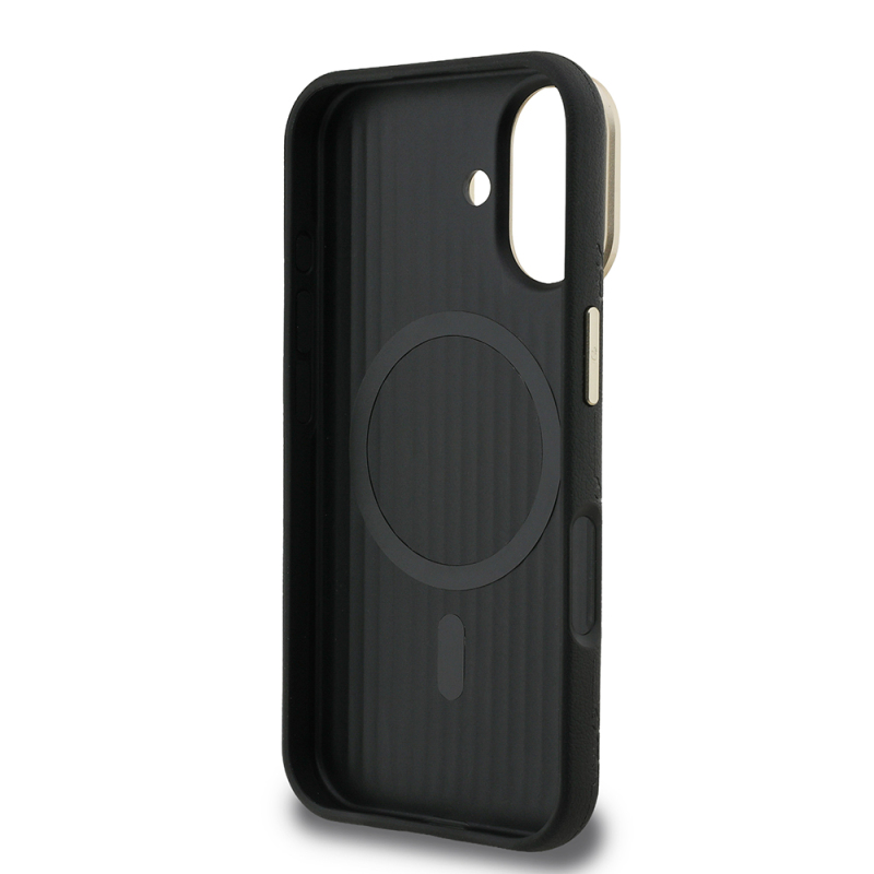 Apple iPhone 16 Kılıf Guess Orjinal Lisanslı M-safe Şarj Özellikli Sıcak Baskılı Yazı Logolu Kamera Standlı PU Deri Peony Kapak - 17