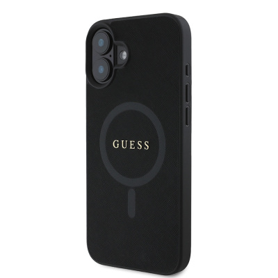 Apple iPhone 16 Kılıf Guess Orjinal Lisanslı Magsafe Şarj Özellikli Yazı Logolu Saffiano Classic Kapak - 3