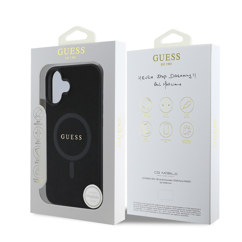 Apple iPhone 16 Kılıf Guess Orjinal Lisanslı Magsafe Şarj Özellikli Yazı Logolu Saffiano Classic Kapak - 9