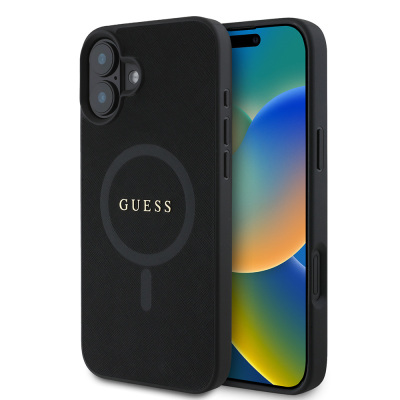 Apple iPhone 16 Kılıf Guess Orjinal Lisanslı Magsafe Şarj Özellikli Yazı Logolu Saffiano Classic Kapak - 2