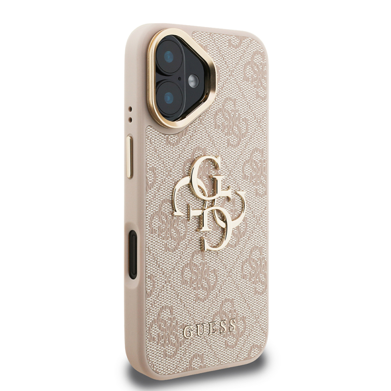 Apple iPhone 16 Kılıf Guess Orjinal Lisanslı PU Deri 4G Desenli Metal Büyük 4G ve Yazı Logolu Kamera Standlı Kapak - 8