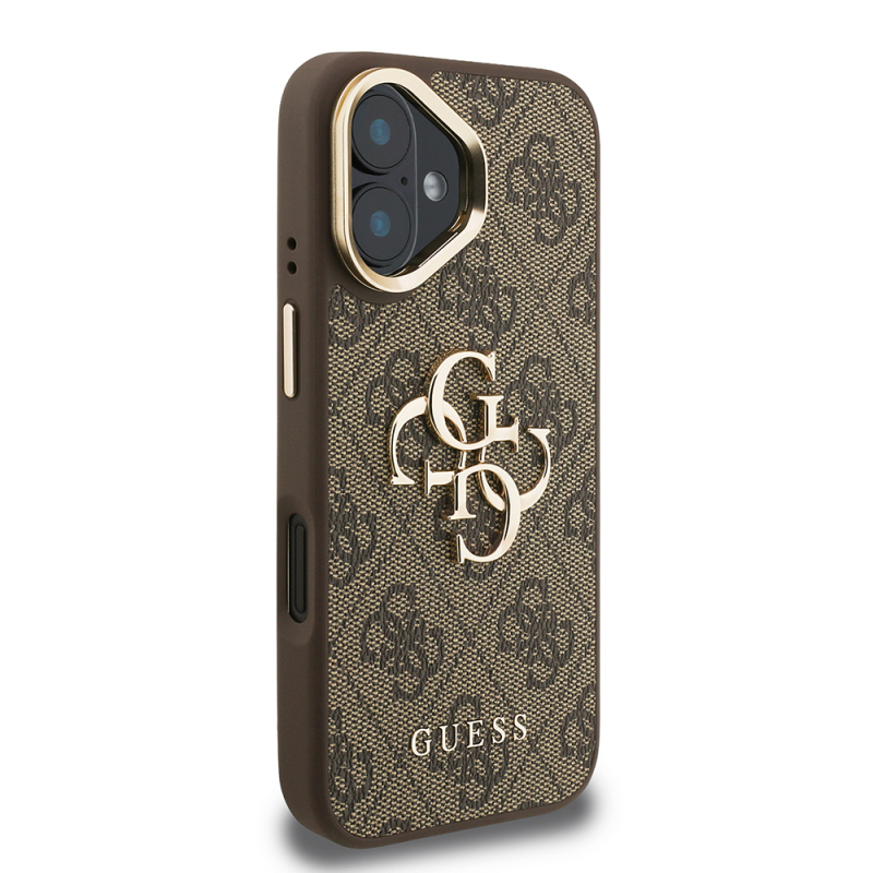 Apple iPhone 16 Kılıf Guess Orjinal Lisanslı PU Deri 4G Desenli Metal Büyük 4G ve Yazı Logolu Kamera Standlı Kapak - 15