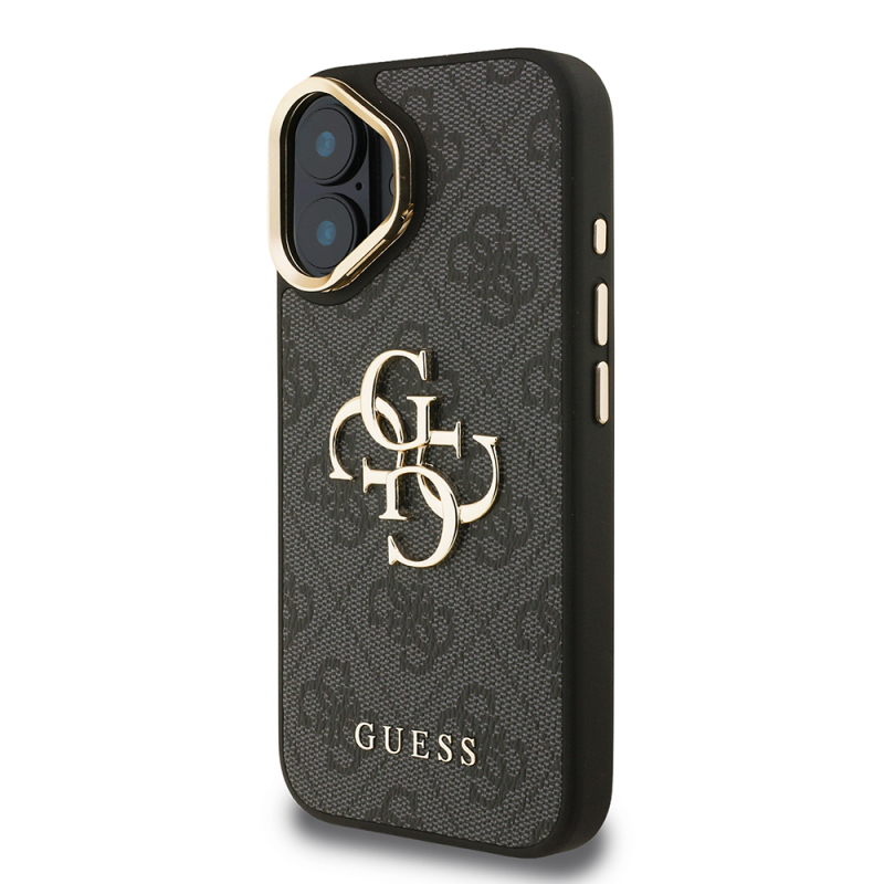 Apple iPhone 16 Kılıf Guess Orjinal Lisanslı PU Deri 4G Desenli Metal Büyük 4G ve Yazı Logolu Kamera Standlı Kapak - 27