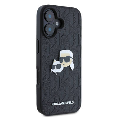 Apple iPhone 16 Kılıf Karl Lagerfeld Orjinal Lisanslı K&C Heads Monogram Pin Kapak - 5