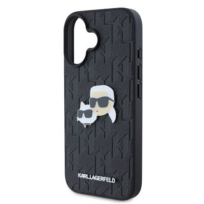 Apple iPhone 16 Kılıf Karl Lagerfeld Orjinal Lisanslı K&C Heads Monogram Pin Kapak - 7