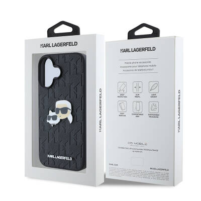 Apple iPhone 16 Kılıf Karl Lagerfeld Orjinal Lisanslı K&C Heads Monogram Pin Kapak - 9