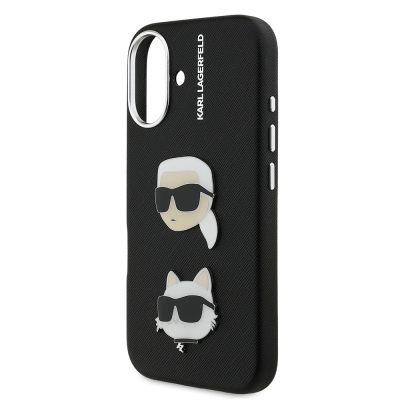 Apple iPhone 16 Kılıf Karl Lagerfeld Orjinal Lisanslı K&C Heads Pin Kapak - 7
