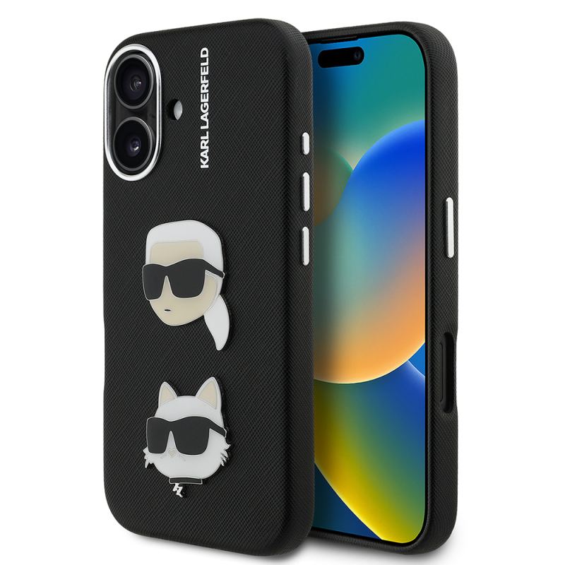 Apple iPhone 16 Kılıf Karl Lagerfeld Orjinal Lisanslı K&C Heads Pin Kapak - 2