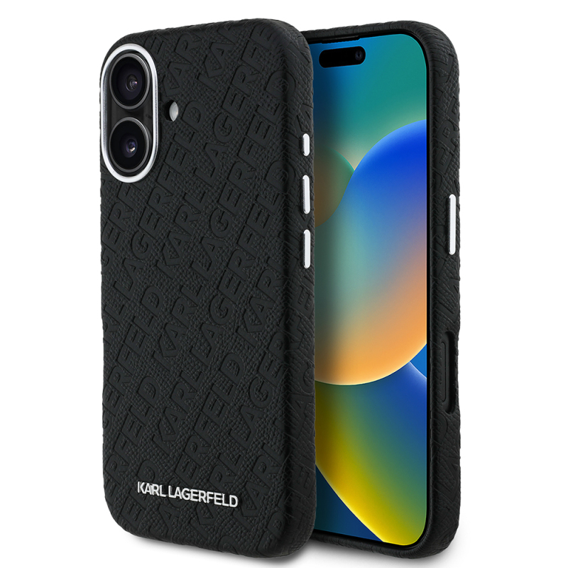 Apple iPhone 16 Kılıf Karl Lagerfeld Orjinal Lisanslı PU Deri Damgalı Metal Yazı Logolu Kapak - 1