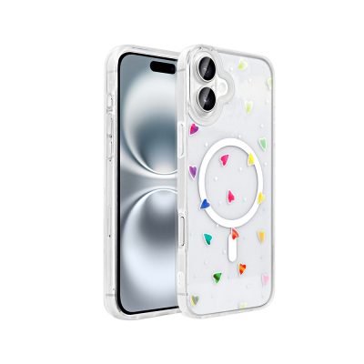 Apple iPhone 16 Kılıf M-Safe Şarj Özellikli Şeffaf Zore Folk Sert Kapak - 5