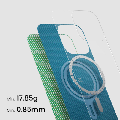 Apple iPhone 16 Kılıf Magsafe Şarj Özellikli Aramid Fiber Pitaka Ultra-Slim Classic Serisi Forest Green Kapak - 6