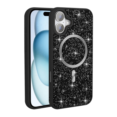 Apple iPhone 16 Kılıf Pırlanta Tasarımlı M-safe Şarj Özellikli Zore Mozaik Silikon Kapak - 5