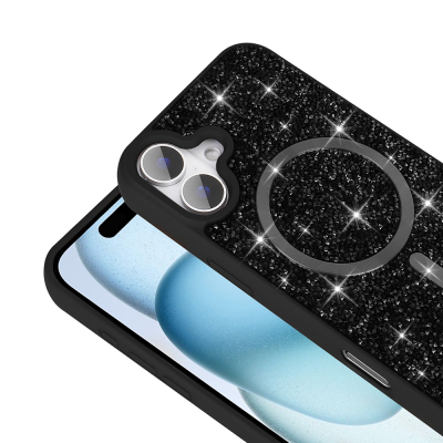 Apple iPhone 16 Kılıf Pırlanta Tasarımlı M-safe Şarj Özellikli Zore Mozaik Silikon Kapak - 9