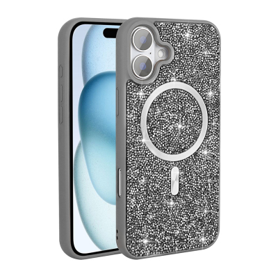 Apple iPhone 16 Kılıf Pırlanta Tasarımlı M-safe Şarj Özellikli Zore Mozaik Silikon Kapak - 6