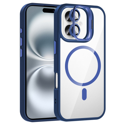 Apple iPhone 16 Kılıf Standlı ve Kamera Lens Hediyeli M-Safe Şarj Özellikli Zore Etro Kapak - 6