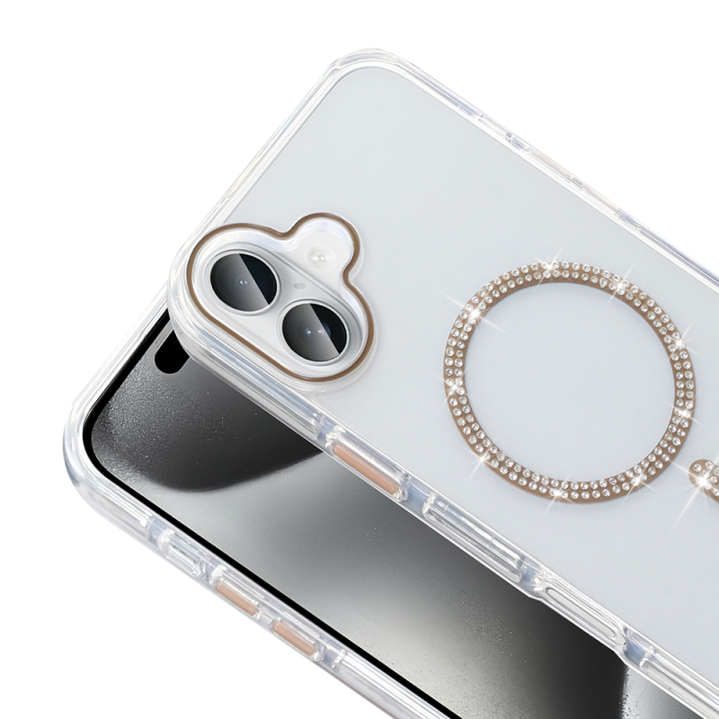 Apple iPhone 16 Kılıf Taşlı Tasarım M-safe Şarj Özellikli Zore Koment Silikon Kapak - 4