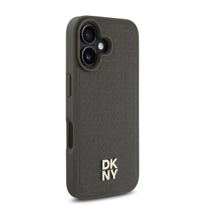 Apple iPhone 16 Plus Case DKNY Original Licensed Magsafe Charging Feature 3D Written Repeat Pattern Cover - 13