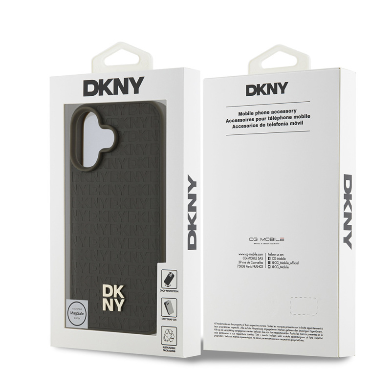 Apple iPhone 16 Plus Case DKNY Original Licensed Magsafe Charging Feature 3D Written Repeat Pattern Cover - 17