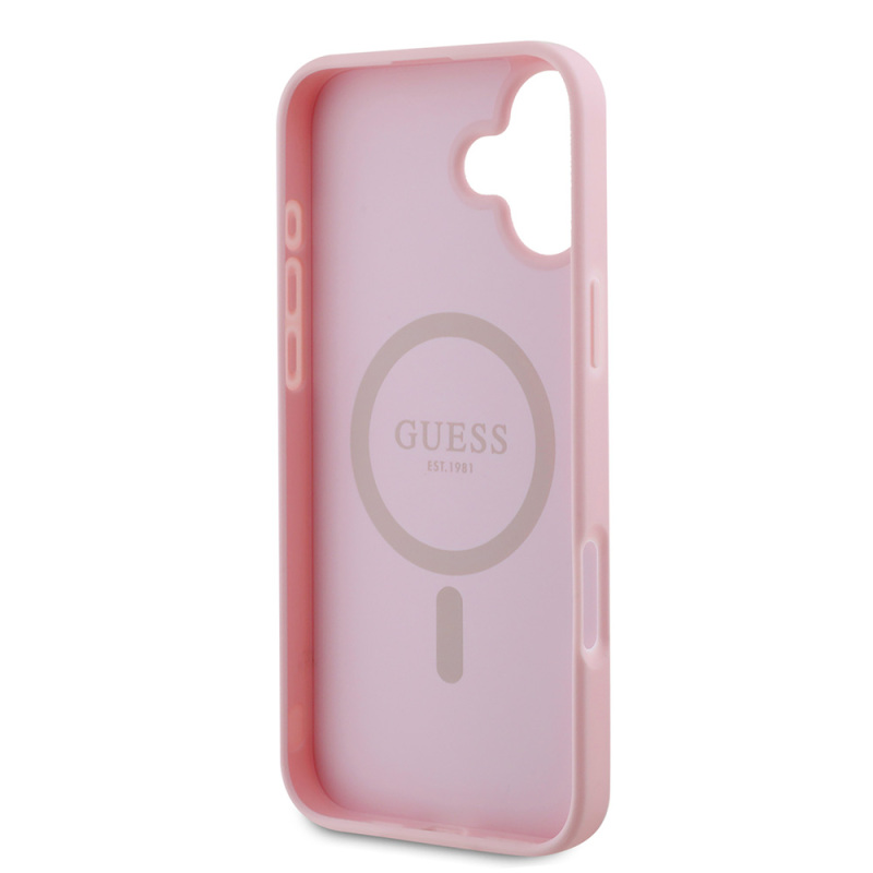 Apple iPhone 16 Plus Case Guess Original Licensed Grained Cover Magsafe Charging Feature and Text Logo - 21