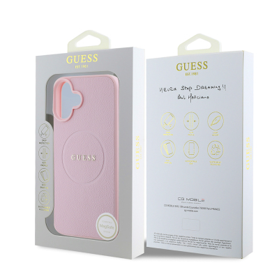 Apple iPhone 16 Plus Case Guess Original Licensed Grained Cover Magsafe Charging Feature and Text Logo - 22