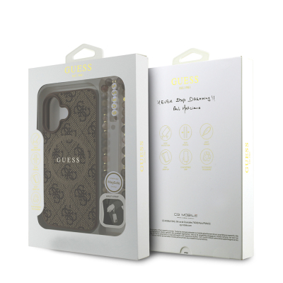 Apple iPhone 16 Plus Case Guess Original Licensed M-safe Charging Feature PU Leather Wrist Strap Rope Cover Text Logo - 9