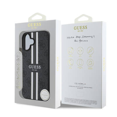 Apple iPhone 16 Plus Case Guess Original Licensed Magsafe Charging Feature 4G Stripe Design Printed Cover - 18