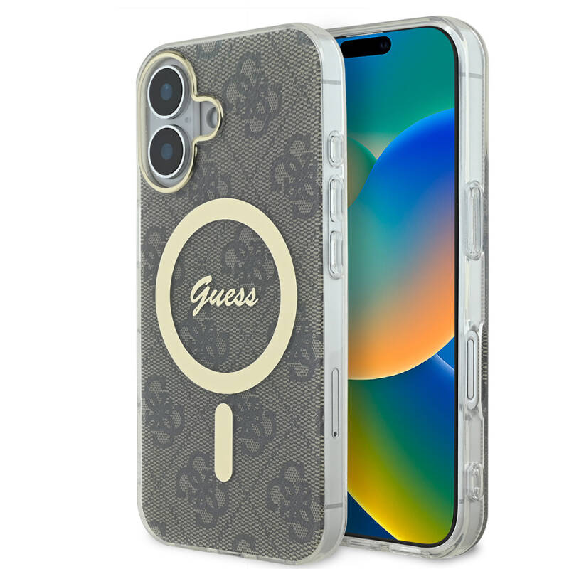 Apple iPhone 16 Plus Case Guess Original Licensed Magsafe Charging Feature 4G Text Logo Patterned Cover - 1