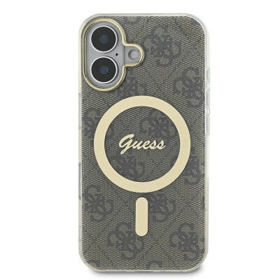 Apple iPhone 16 Plus Case Guess Original Licensed Magsafe Charging Feature 4G Text Logo Patterned Cover - 4