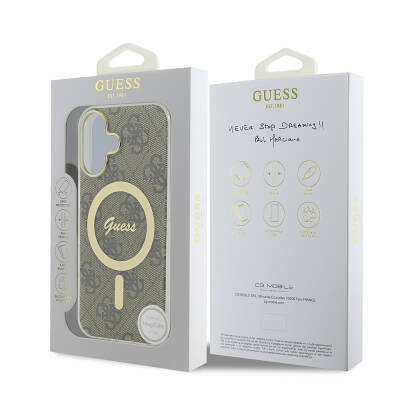 Apple iPhone 16 Plus Case Guess Original Licensed Magsafe Charging Feature 4G Text Logo Patterned Cover - 9