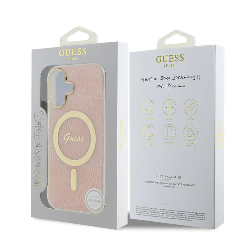 Apple iPhone 16 Plus Case Guess Original Licensed Magsafe Charging Feature 4G Text Logo Patterned Cover - 18