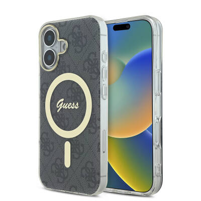 Apple iPhone 16 Plus Case Guess Original Licensed Magsafe Charging Feature 4G Text Logo Patterned Cover - 19