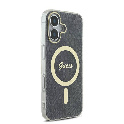 Apple iPhone 16 Plus Case Guess Original Licensed Magsafe Charging Feature 4G Text Logo Patterned Cover - 23