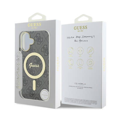 Apple iPhone 16 Plus Case Guess Original Licensed Magsafe Charging Feature 4G Text Logo Patterned Cover - 27