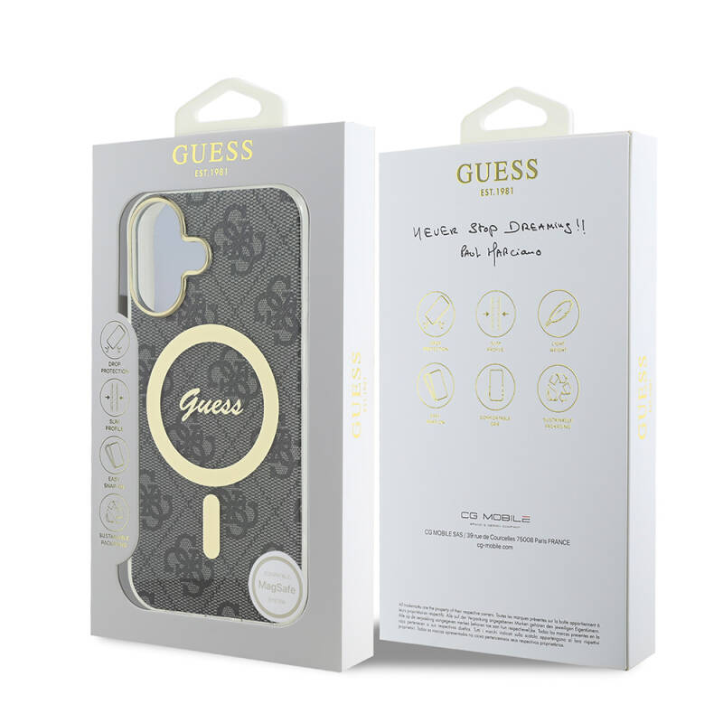 Apple iPhone 16 Plus Case Guess Original Licensed Magsafe Charging Feature 4G Text Logo Patterned Cover - 27