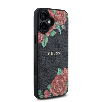 Apple iPhone 16 Plus Case Guess Original Licensed Magsafe Charging Feature Rose Printed 4G Patterned Text Logo Cover - 6