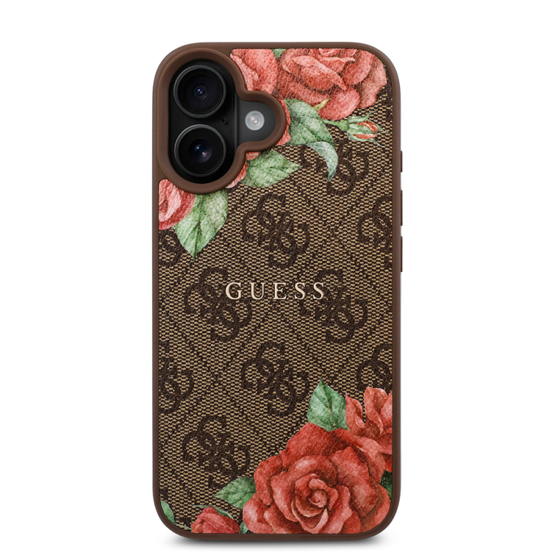 Apple iPhone 16 Plus Case Guess Original Licensed Magsafe Charging Feature Rose Printed 4G Patterned Text Logo Cover - 12