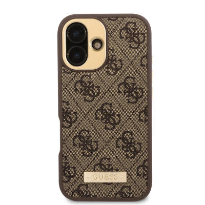 Apple iPhone 16 Plus Case Guess Original Licensed Magsafe Charging Featured 4G Patterned PU Metal Plate Classic Logo Cover - 13