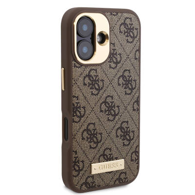 Apple iPhone 16 Plus Case Guess Original Licensed Magsafe Charging Featured 4G Patterned PU Metal Plate Classic Logo Cover - 14