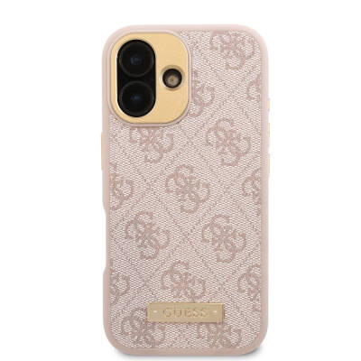 Apple iPhone 16 Plus Case Guess Original Licensed Magsafe Charging Featured 4G Patterned PU Metal Plate Classic Logo Cover - 22