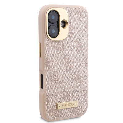 Apple iPhone 16 Plus Case Guess Original Licensed Magsafe Charging Featured 4G Patterned PU Metal Plate Classic Logo Cover - 23