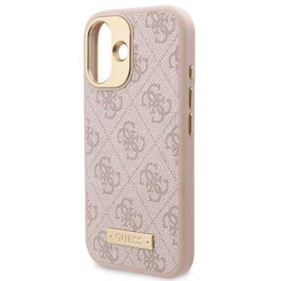 Apple iPhone 16 Plus Case Guess Original Licensed Magsafe Charging Featured 4G Patterned PU Metal Plate Classic Logo Cover - 25