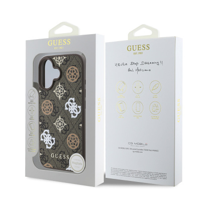 Apple iPhone 16 Plus Case Guess Original Licensed Magsafe Charging Featured 4G Patterned Text Logo Peony Cover - 10